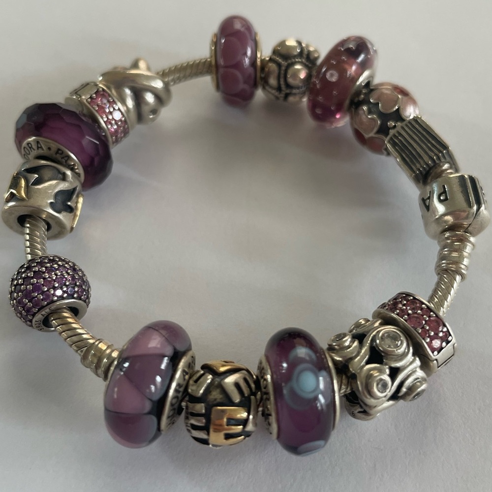 Pandora Bracelet glass and sterling silver beads in purple & pink - Picture 6 of 6